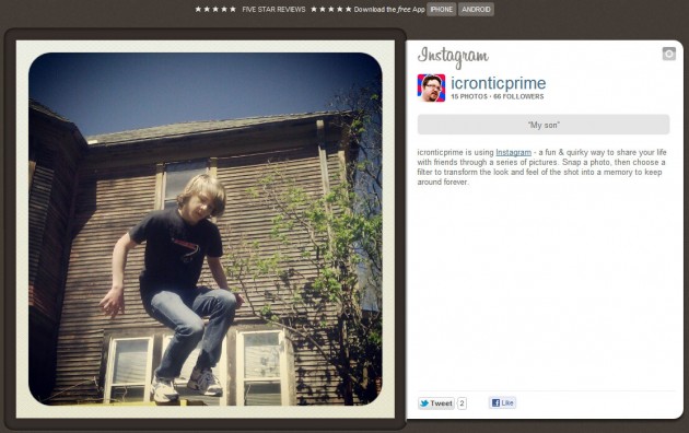 An example of Instagram's web interface