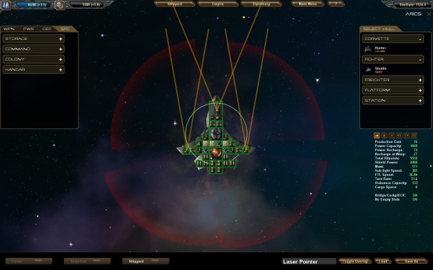 I call this one the Laser Pointer. It's basically just a bunch of lasers and shields around a tiny cockpit.
