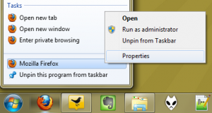 Windows 7 Pinned Shortcut Properties